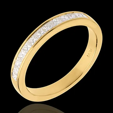 Wedding ring yellow gold semi-paved channel setting - 0.5 carat - 13 diamonds