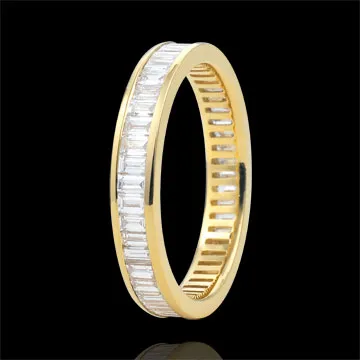 Alliance or jaune 18 carats pavée - serti rail - 1.22 carats - diamants baguettes - Tour complet