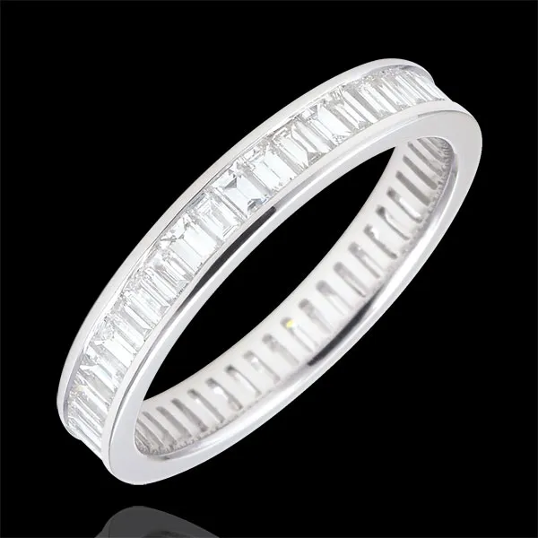 Weddingring white gold paved - rail setting - 1.22 carat - baguette diamonds - Complete Round