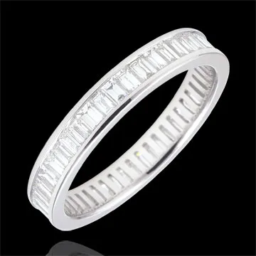 Weddingring white gold paved - rail setting - 1.22 carat - baguette diamonds - Complete Round