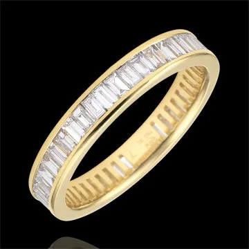 Weddingring yellow gold paved - rail setting - 1.22 carat - baguette diamonds - Complete Round