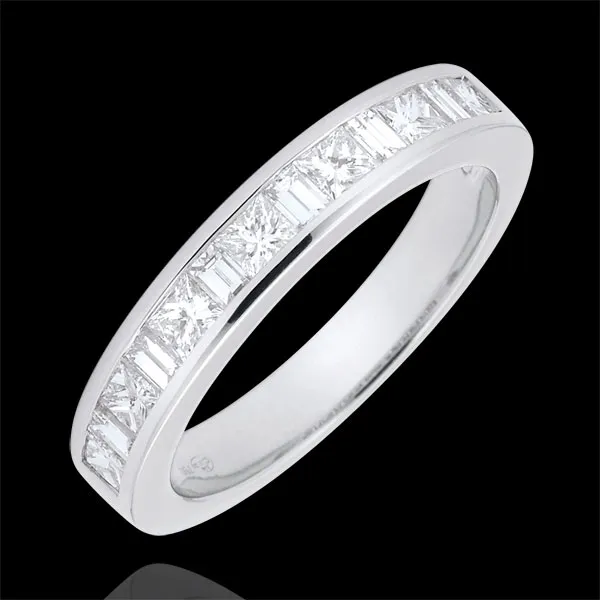 Weddingring white gold semi paved - rail setting - 0.7 carat