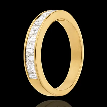 Semi-paved wedding ring yellow gold channel setting - 1 carat