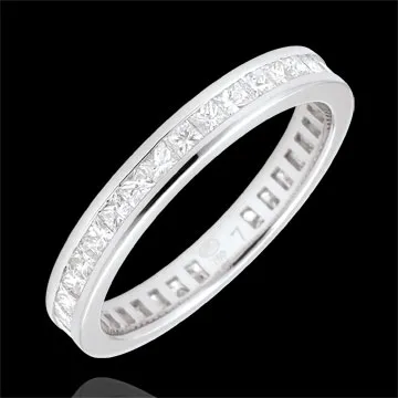 Weddingring white gold paved - rail setting - 1.02 carat - Princess diamond - Complete Round
