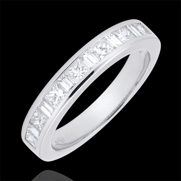 Weddingring white gold semi paved - rail setting - 0.7 carat