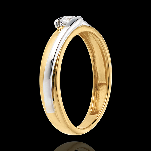 Contemporary Solitaire ring yellow and white gold