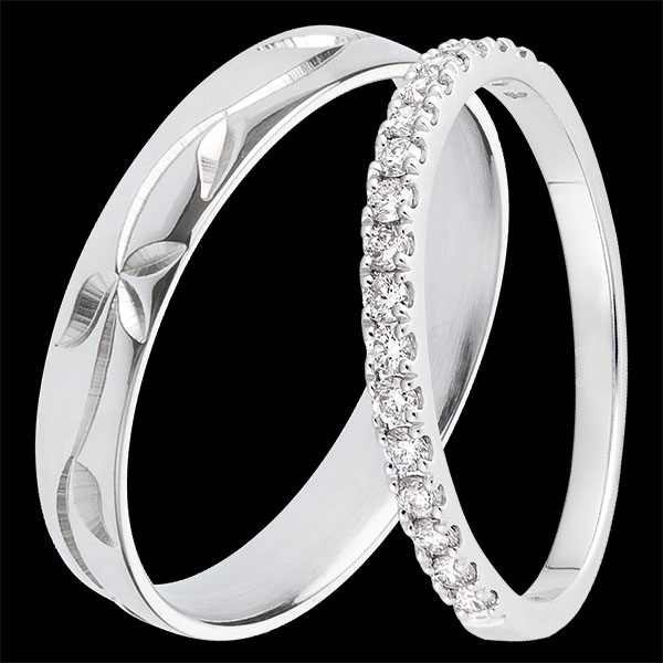 Coppia di fedi Jardin Enchanté & Bettina – Oro bianco e diamanti – 18 carati