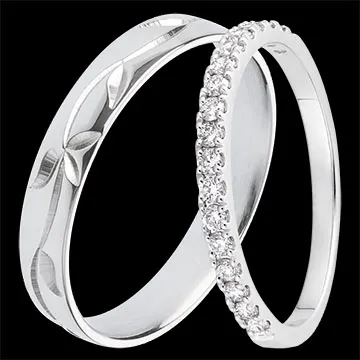 Coppia di fedi Jardin Enchanté & Bettina – Oro bianco e diamanti – 18 carati