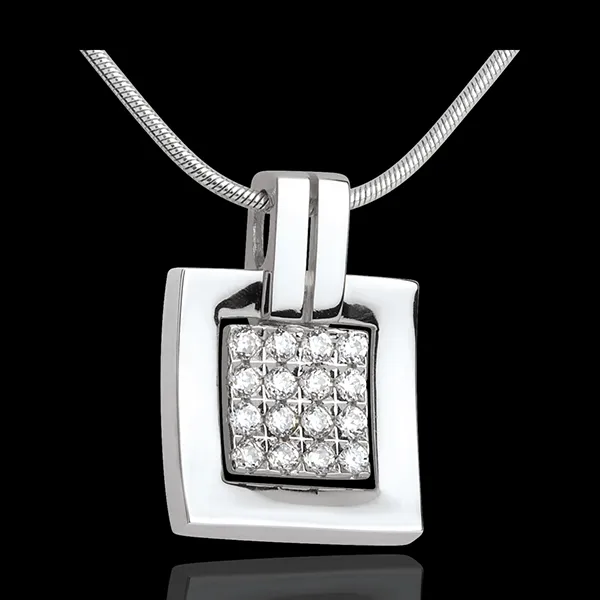 Ciondolo Impronta - Oro bianco pavé - 18 carati - 16 Diamanti - 0.24 carati 