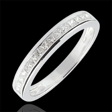 Anello Diamanti Principessa - Oro bianco - 9 carati - 15 Diamanti - incastonatura a binario - 0.36 carati