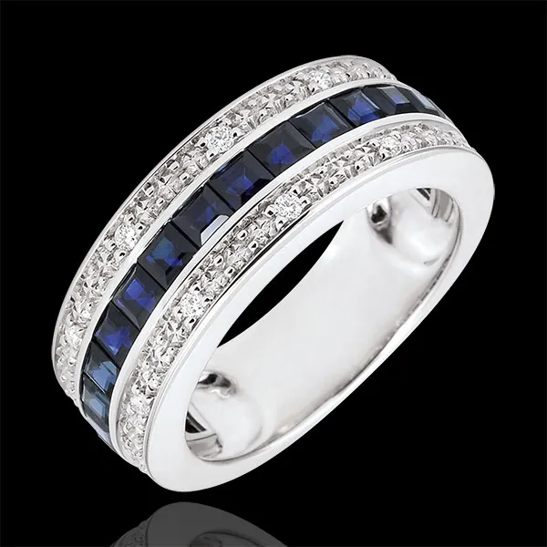 Anello Costellazione - Zodiaco - Oro bianco - 9 carati - Zaffiri blu - Diamanti