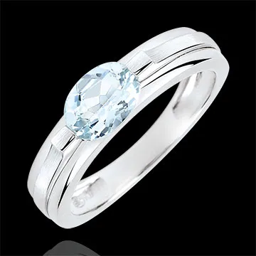 Anello di fidanzamento Vittoria variazione - Aquamarina 0.65 carati - Oro bianco 18 carati