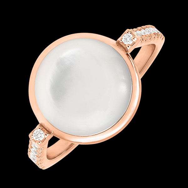 Bague Cabochon Aura Nacrée - or rose 9 carats et diamants