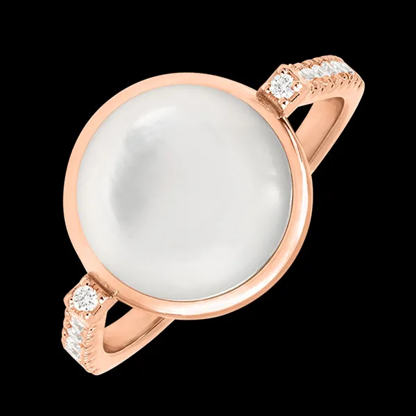 Bague Cabochon Aura Nacrée - or rose 9 carats et diamants