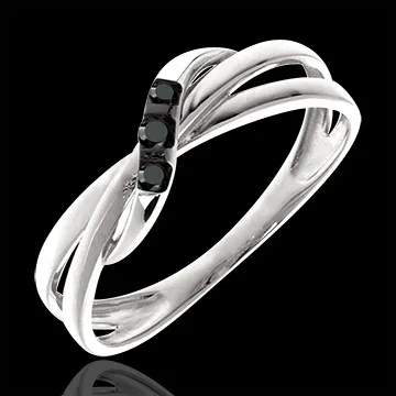Inel trilogie cerc diamante negre - aur alb de 18K