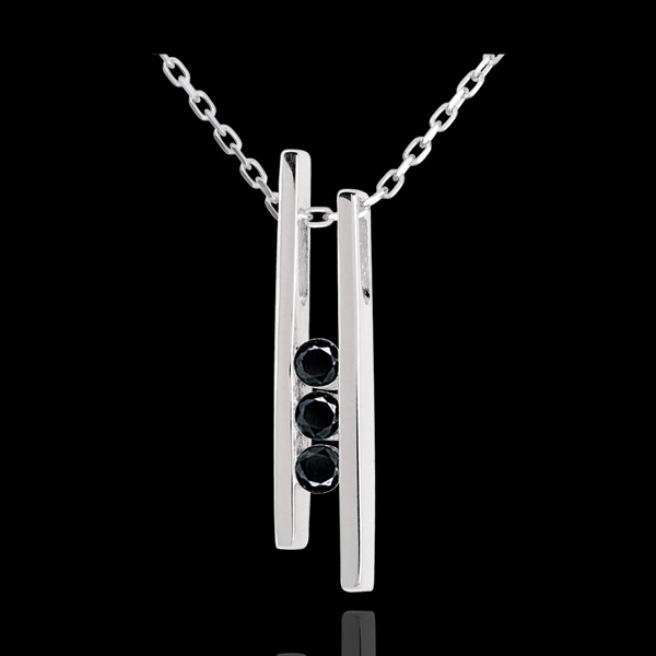 Colier Diapazon Trilogie aur alb de 18K - 3 diamante negre