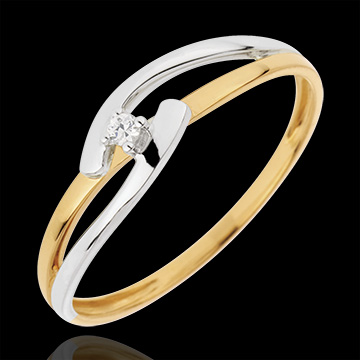 Inel Trilogie Cuib Preţios - Uniune Bicoloră - diamant 0.02 carate - aur alb şi aur galben de 18K