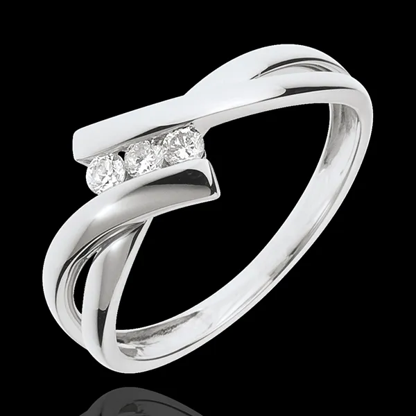 Inel Trilogie Cuib Preţios - aur alb de 18K - 3 diamante