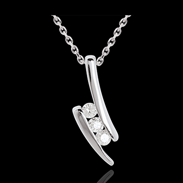Colier trilogie ghilimele din aur alb de 18K - 3 diamante