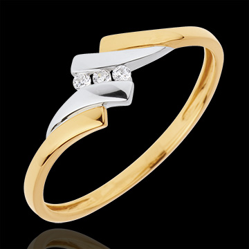 Inel Trilogie Cuib Preţios - Melodie - diamant 0.04 carate - aur alb şi aur galben de 18K