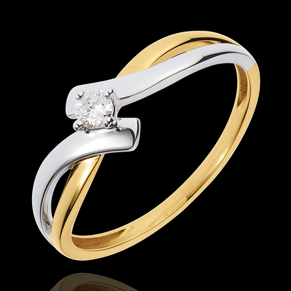 Solitaire Cuib Preţios - Tachinare - diamant 0.08 carate - aur alb şi aur galben de 18K
