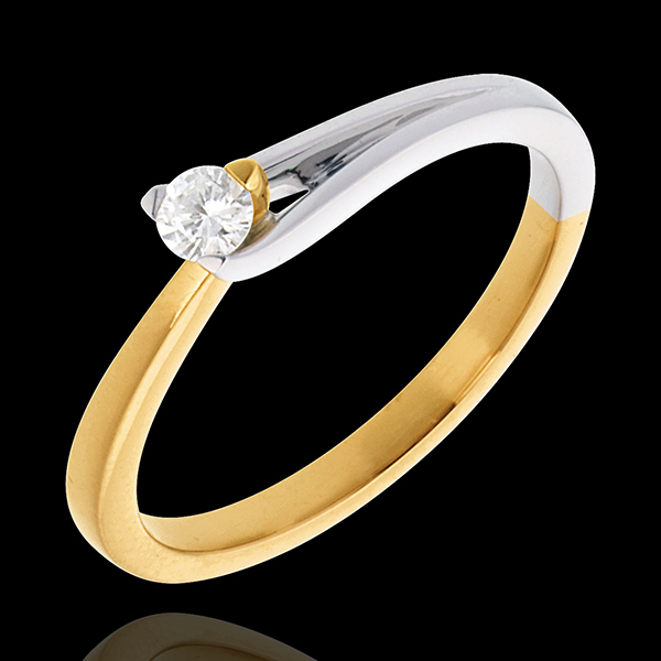 Solitaire Broşă - diamant de 0.11 carate - aur alb şi aur galben de 18K