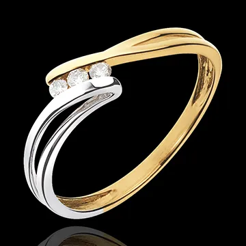 Inel trilogie Cuib Preţios - Gheaţă - diamant 0.07 carate - aur alb şi aur galben de 18K