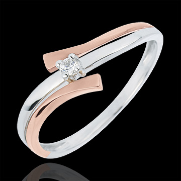 Inel Solitaire Cuib Preţios - Lumină variantă - diamant 0.032 carate - aur alb şi aur roz de 18K