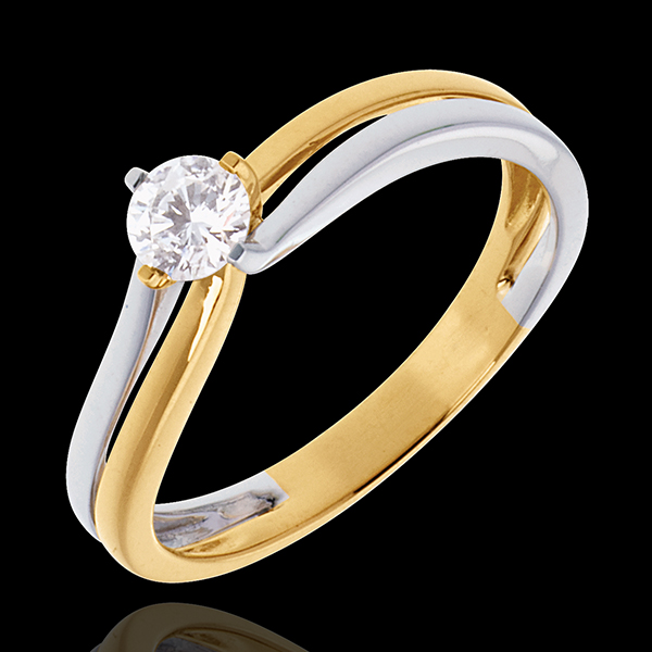 Solitaire Fuziune - diamant de 0.27 carate - aur alb şi aur galben de 18K