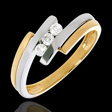 Trilogie Cuib Preţios - Două inele - aur alb şi aur galben de 18K - 3 diamante