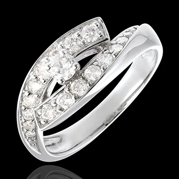 Inelul Solitaire Cuib Preţios- Diva - aur alb de 18K - model mare- diamant 0.15 carate