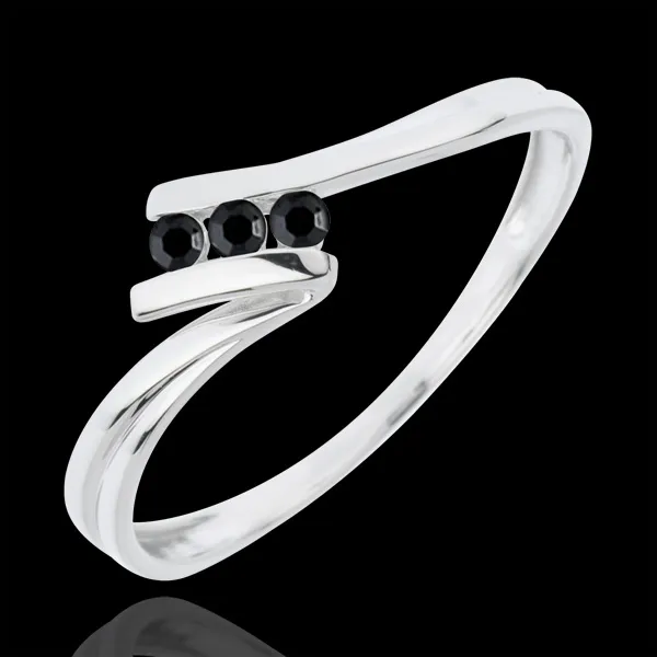 Inel Trilogie Cuib Preţios - Euforie - aur alb de 18K - diamante negre