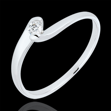 Inel solitaire Cuib Preţios - Pasiune eternă - aur alb de 18K - 0.08 carate