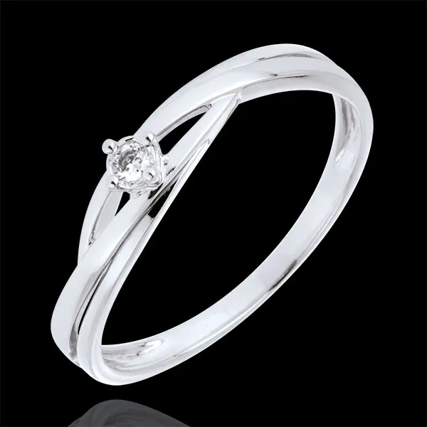 Inel solitaire Cuib Preţios - Dova - aur alb de 9K - diamante de 0.03 carate