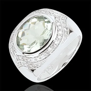 Ring Horus groene amethist - zilver Diamant edelstenen