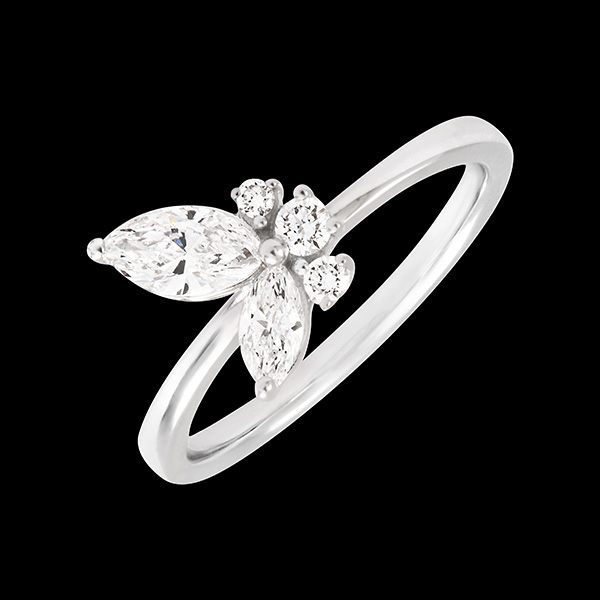 Middernacht Vlinder Ring - 18 karaat witgoud met synthetische diamanten