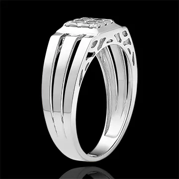 Ring Dämmerschein - Siegelring mit Pavé und Ausschnitten - 9 Karat Weißgold und Diamanten