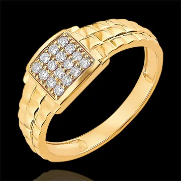 Ring Dämmerschein - Siegelring mit Gliederoptik - 18 Karat Gelbgold und Diamanten