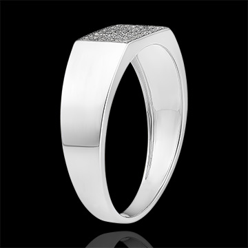 Ring Dämmerschein - Siegelring Hector mit Diamanten - 9 Karat Weißgold und Diamanten