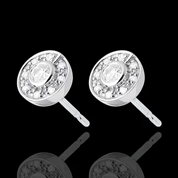 Cercei model nasture aur alb de 18k - 0.25 carate