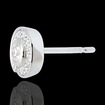 Cercei model nasture aur alb de 18k - 0.25 carate