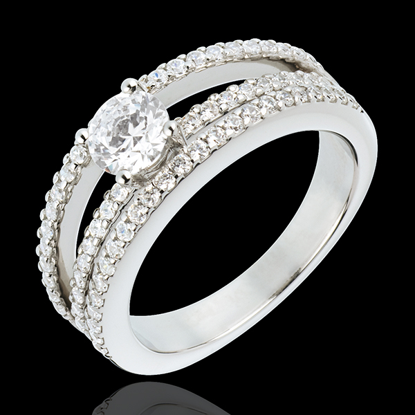 Inelul de logodnă Solitaire Destin - Ducesă - diamant central 0.5 carate - 67 diamante - aur alb de 18K