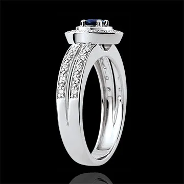 Inel de logodnă Destin - Lady - safir 0.2 carate şi diamante - aur alb de 18K