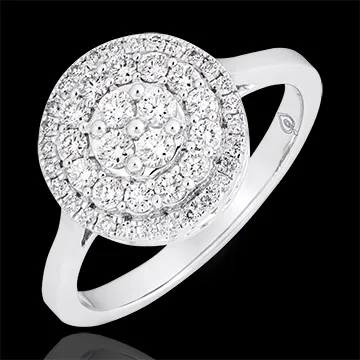 Bague de fiançailles Destinée - Double halo - Or blanc 18 carats et diamants