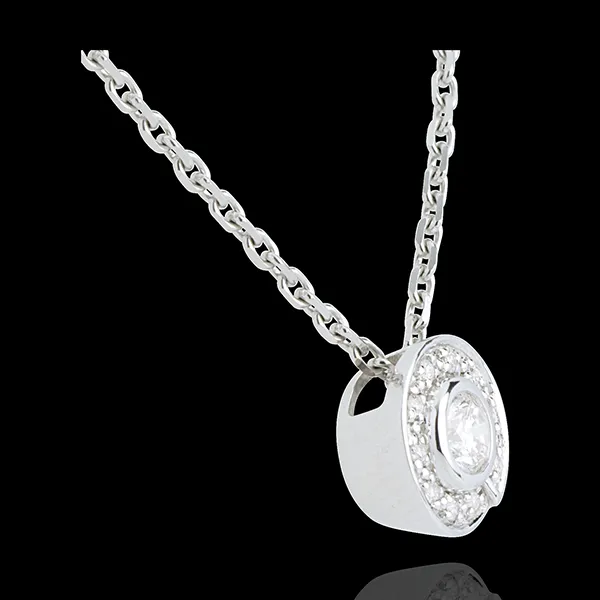 Pendentif bouton or blanc 18 carats - 0.19 carat