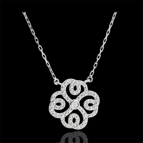 Collier Destinée- Trèfle Arabesque - or blanc 9 carats et diamants