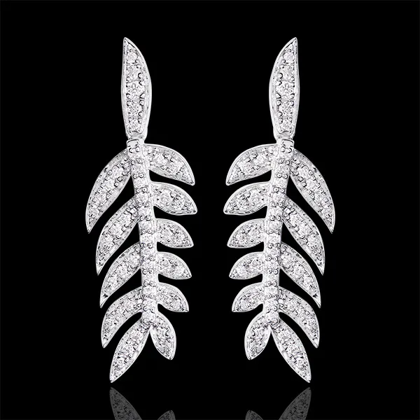 Boucle d'oreilles Lauriers de Gloire - or blanc 9 carats et diamants