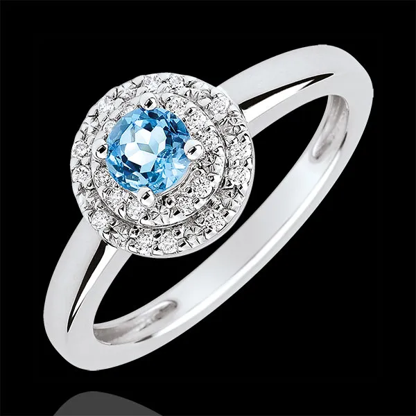 Double Halo Destiny Engagement Ring - 0.3 carat topaz and diamonds - white gold 18 carats