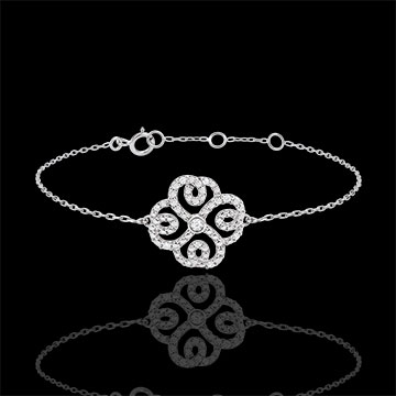 Pulsera Solitario Destino - Trébol Arabesco - oro blanco 9 quilates y diamantes