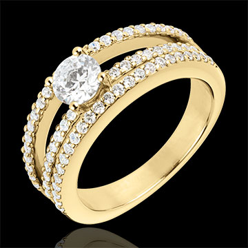 Anillo de Pedida Destino - Duquesa - oro amarillo 18 quilates - diamante central 0.5 quilates - 67 diamantes